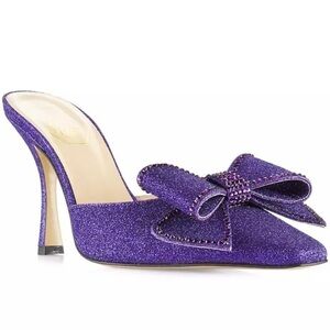 NIB Nalebe By Amina Means Reflections Dimante Glitter High Heel Bow Mules